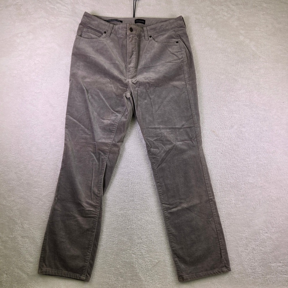 Talbots Gray Corduroy Straight Leg Pants 12P Petite Fine Wale Cotton Blend NWT